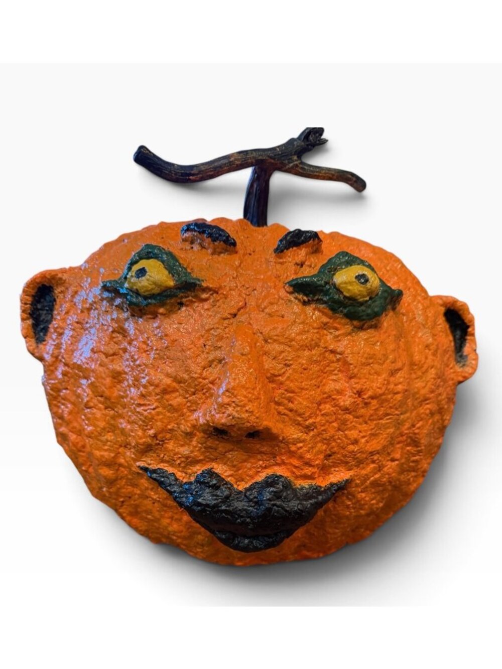 Ugly Creepy Handmade Halloween Paper Mache Pumpkin Head Decoration 12" Tall 40"